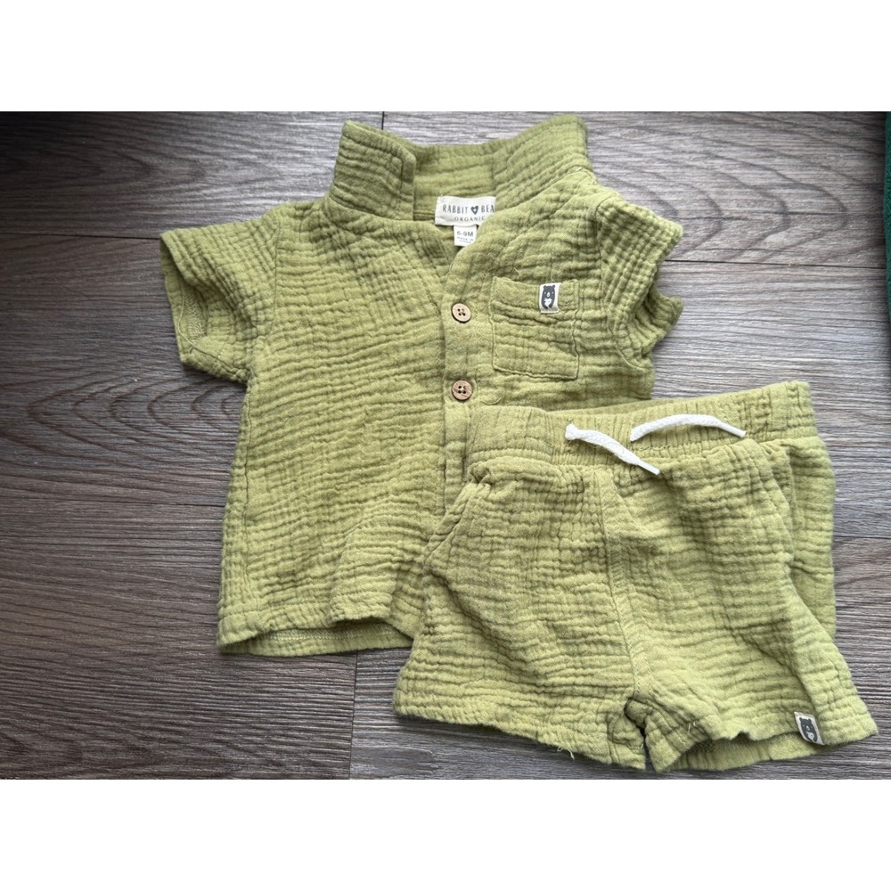 Rabbit Bear Organic Gauze Shorts and‎ Top Set Baby 6 -9 Months Green